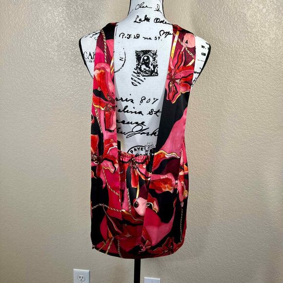 INC International Concepts pink red floral halter top back tie size L boho club - Picture 13 of 15